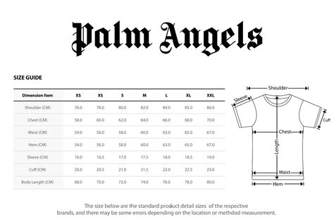 palm angels tracksuit size guide